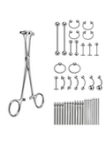 41-Piece Professional Body Piercing Kit – Septum Forceps, Piercing Needles & Nose Ring Jewelry | 12G–20G